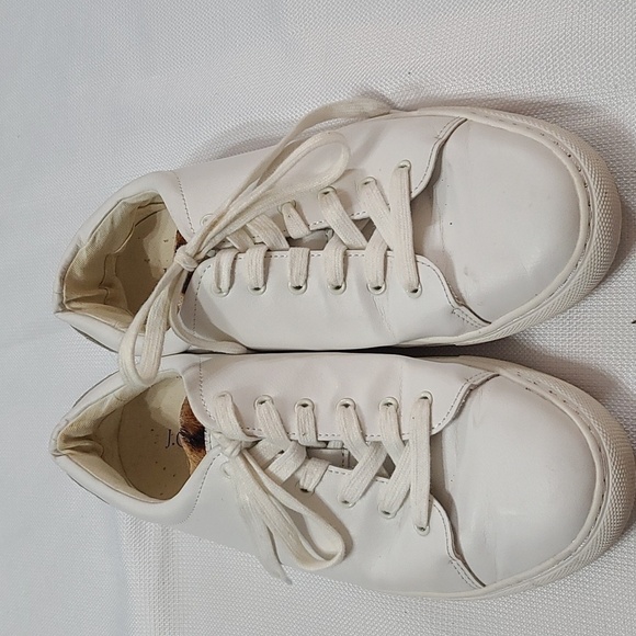 J. Crew Factory Shoes - J Crew Factory Womens Sneakers Shoes White W/Cheetah Print Cow Hair Sz 9.5 EUC